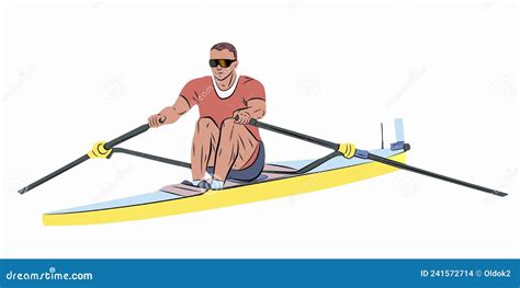 Isolated Illustration Of Single Scull Racer Vector Drawing Stock