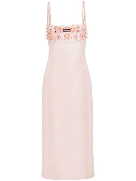 Miu Miu Floral Embellished Midi Dress Pink Farfetch