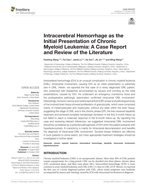 Pdf Intracerebral Hemorrhage As The Initial Presentation Of Chronic Myeloid Leukemia A Case