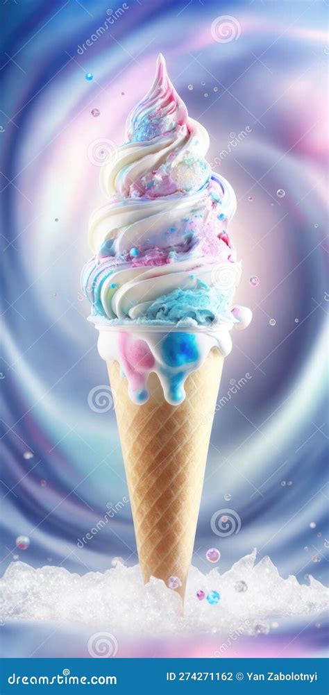 Ice Cream Fudge Swirl On Background White Pink Blue Magical Fantasy