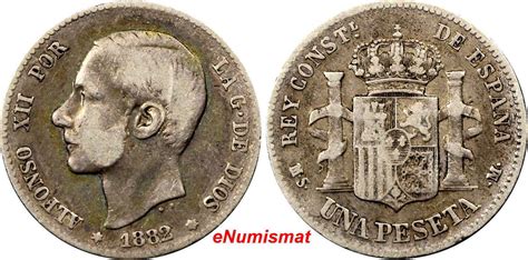 Peseta Spain Alfonso Xii Silver Ms M Km