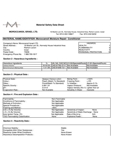 Fillable Online Conditioner Msds New Fax Email Print Pdffiller