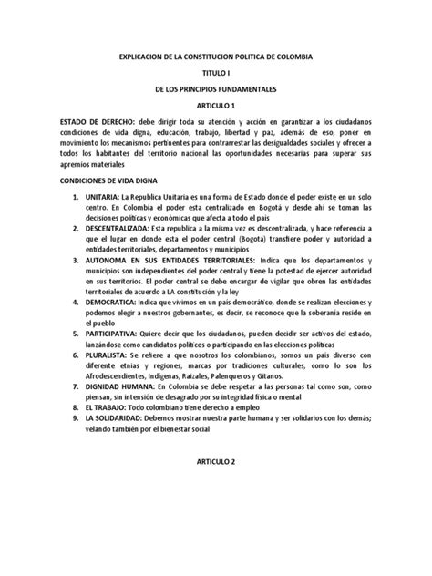 Explicacion De La Constitucion Politica De Colombia Pdf Colombia Gobierno