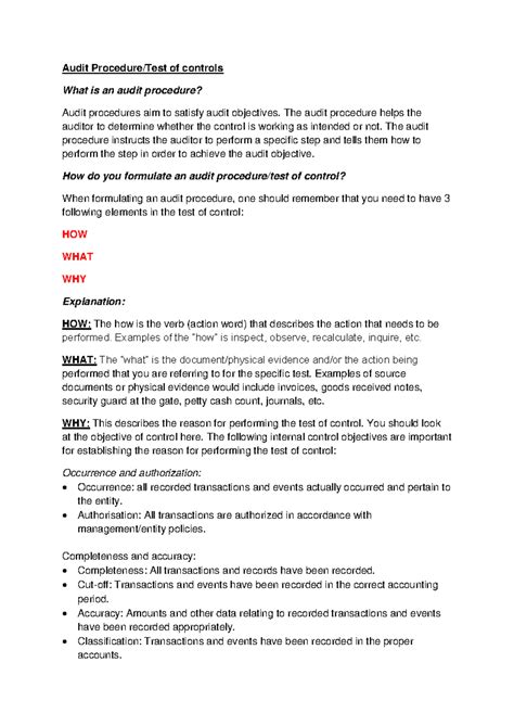Audit Procedures Study Notes Audit Proceduretest Of Controls What