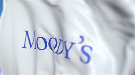 Waving Flag with Moody`s Corporation Logo, Close-up. Editorial 3D ...