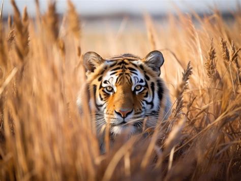 Premium Ai Image Tiger Hiding In Tall Grass