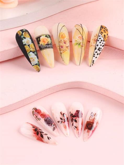 Sheets Floral Pattern Nail Art Sticker Shein Usa