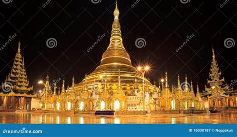 Panorama Shwedagon Pagoda At Night Yangonmyanmar Royalty Free Stock