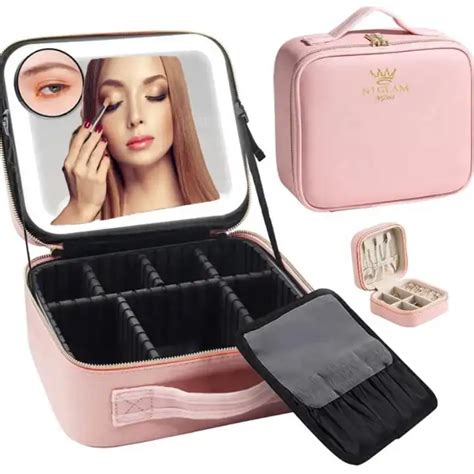 Travel Makeup Bag With Light Up Mirror 4k Led Mirror Rechargeable