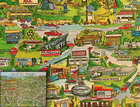 Silicon Valley / California Map Corp / US Old Map IT Digital Poster ...