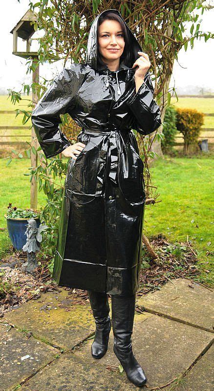 Black Pvc Mac Rainwear Fashion Vinyl Clothing Raincoat