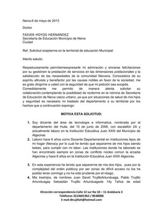 Solicitud De Traslado Pdf