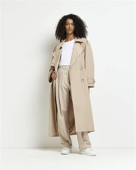 River Island Stone Oversized Longline Trench Coat In Beige Natural Lyst Uk