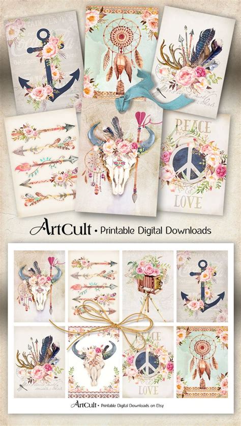 Printable Download 2 5x3 5 Boho Chic Tags Digital Collage Sheet Shabby