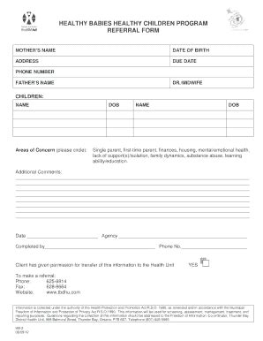 Fillable Online HB 02 Referral Form To HBHC Thunder Bay District