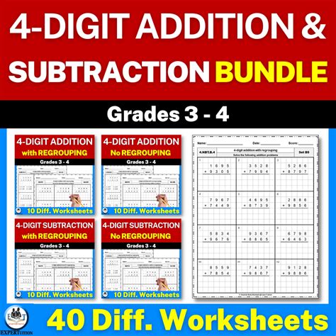 4 Digit Addition And Subtraction With And Without Regrouping Worksheets Library