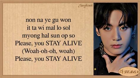 Jungkook Stay Alive Easy Lyrics Prod Suga Of Bts 7 Fates Chakho