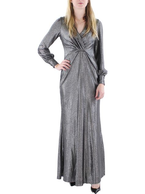 Lauren Ralph Lauren Womens Metallic Surplice Evening Dress