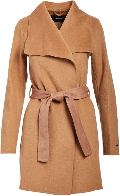 T Tahari Womens Camel Double Face Wool Belted Wrap Coat S