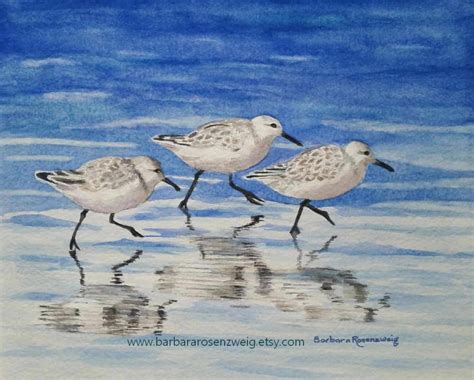 Beach Sandpipers Watercolor Painting Coastal Home Décor Wall Art Art