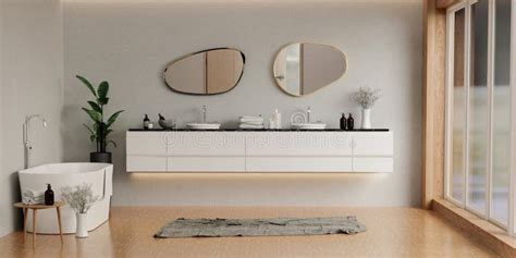 Counter With Ceramic Washbasin And Modern Style White Bathroom 3d