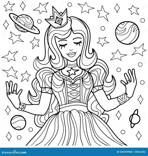 Coloring Page For Children And Adults Princess Of Space Stock Vector