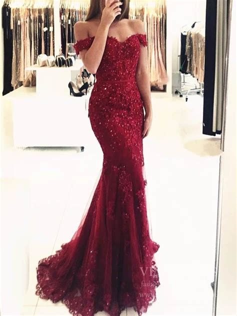 Beaded Lace Mermaid Long Prom Dresses Off The Shoulder Formal Dress