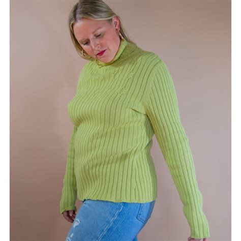 Y2k Pastel Lime Turtleneck Sweater W Cable Neckline Gem