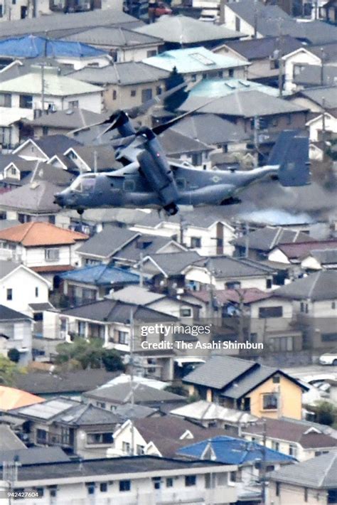 Osprey Flies Past Mresidential District Near The Us Yokota Air Base