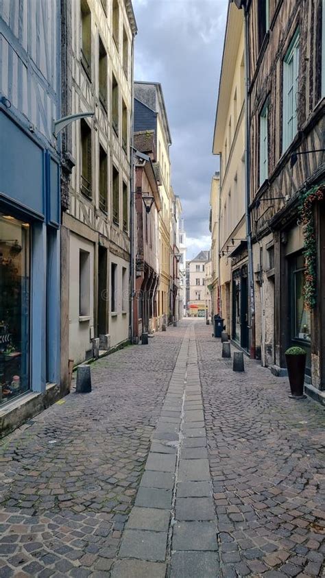 Street With Timber Framing Houses In Rouen Normandy France