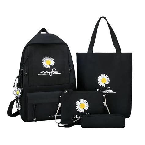 Buy 4Pcs/set Women School Backpacks Schoolbag Daisy Canvas for ...