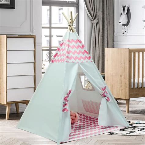 Tipi Enfant Avec Tapis De Sol Blanc Et Rose Pink Toile Enfants Jouent