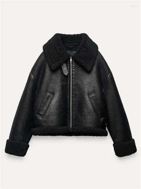 Women's Leather FTLZZ Autumn Winter Fashion Thick Warm Moto Biker Fur ...