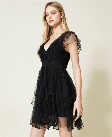 Robe Courte En Tulle Avec Volants Femme Noir Twinset Milano