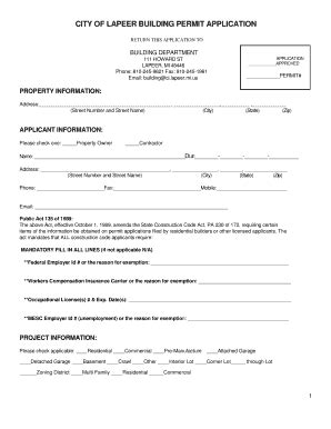 Fillable Online City Of Lapeer Building Permit Application Fax Email