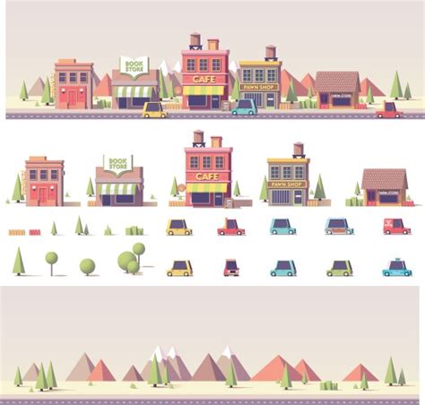 Low Poly 2d Buildings And City Scene Royalty Free Vector