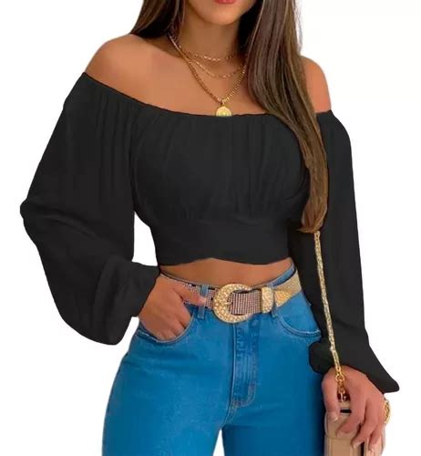 Blusa Crop Top Campesina Casual De Hombros Descubiertos Dama MercadoLibre