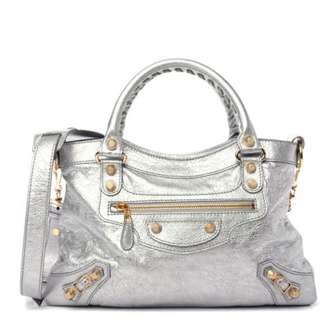 Balenciaga Metallic Agneau Giant 12 Gold Hardware Town Gris Aluminum