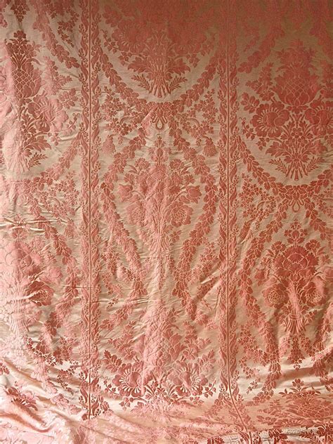 Salmon Pink Coral Damask Silk Single Curtain French 19th Century