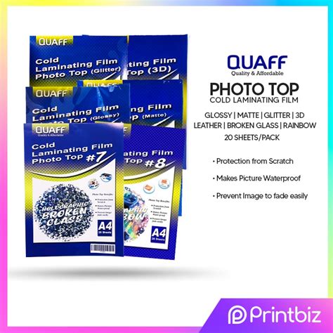 QUAFF Photo Top Cold Laminating Film Glossy Matte Glitter 3D