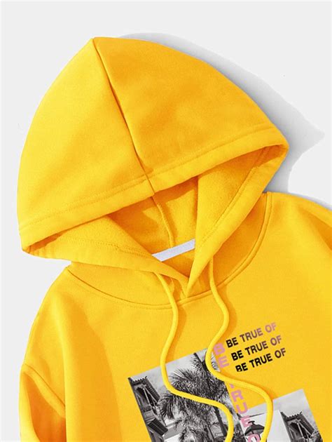 Picture And Slogan Graphic Thermal Lined Crop Drawstring Hoodie Shein Usa