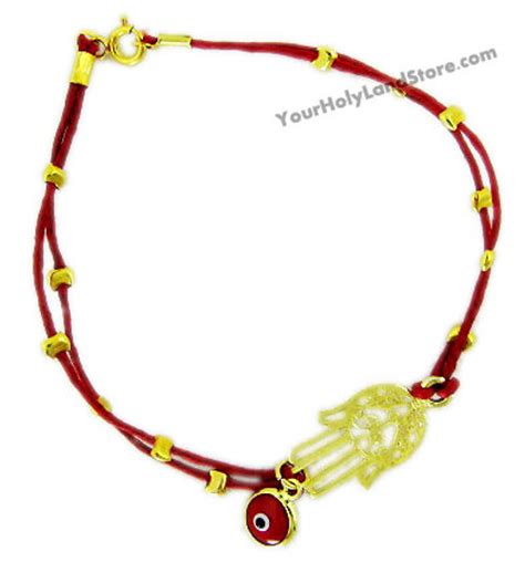 Gold Red String Kabbalah Bracelet with Protection Hand