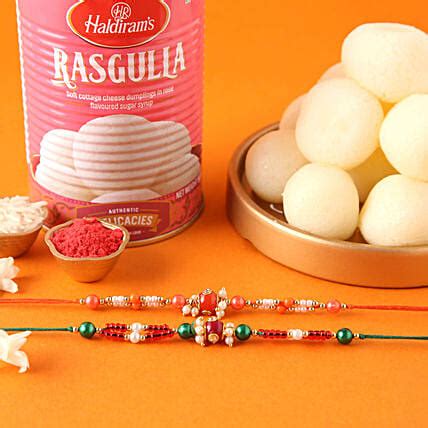 Buy Send Sneh Multicoloured Beads Rakhi Set N Haldiram Rasgulla Online Fnp