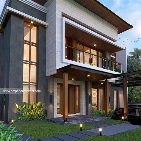 Desain Tampak Detail Depan Rumah Modern 2 Lantai Ibu IR Di Denpasar