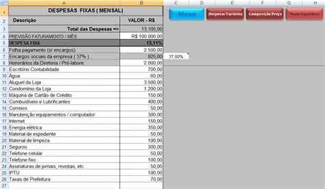 Planilha Custos Para Loja