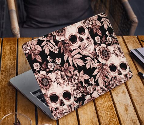 Skull Laptop Skin Sticker Floral Notebook Vinyl Decal Dell Hp Lenovo ...