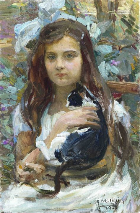 Dipinto Ad Olio Su Tela Raffigurante Bambina Con Gatto Arcuti Fine Art