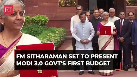 Union Budget Fm Nirmala Sitharaman Displays Budget Tablet Outside