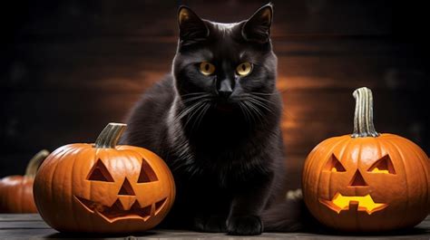 Premium AI Image | halloween pumpkin and black cat