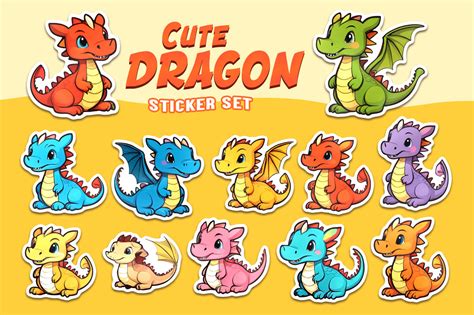 Cute Dragon Sticker Set Png Graphic By Craftoon · Creative Fabrica